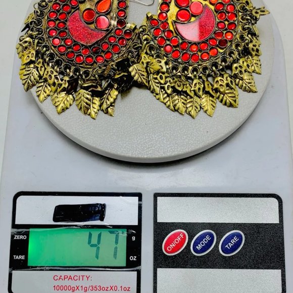 Handmade Afghan Kuchi Earrings: Red Glass Boho Jewelry - Picture 7 of 12